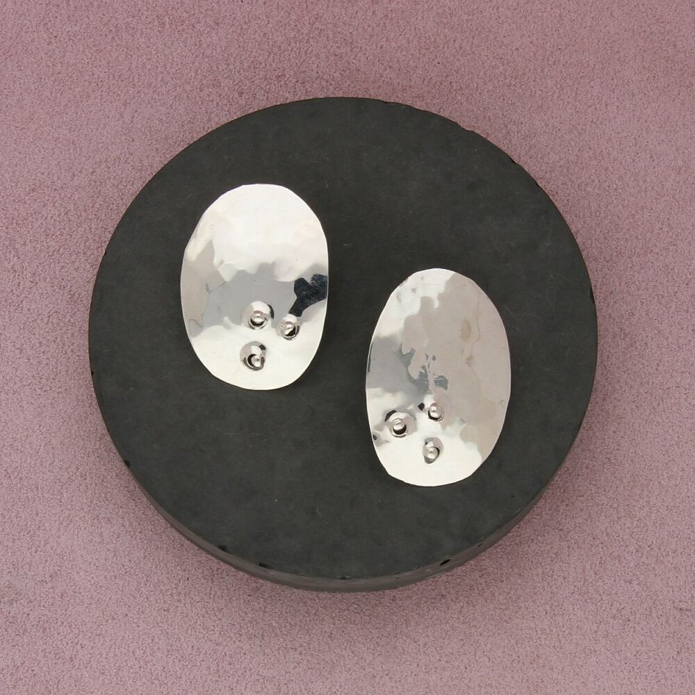 sterling silver hammered beaded oval post earrings